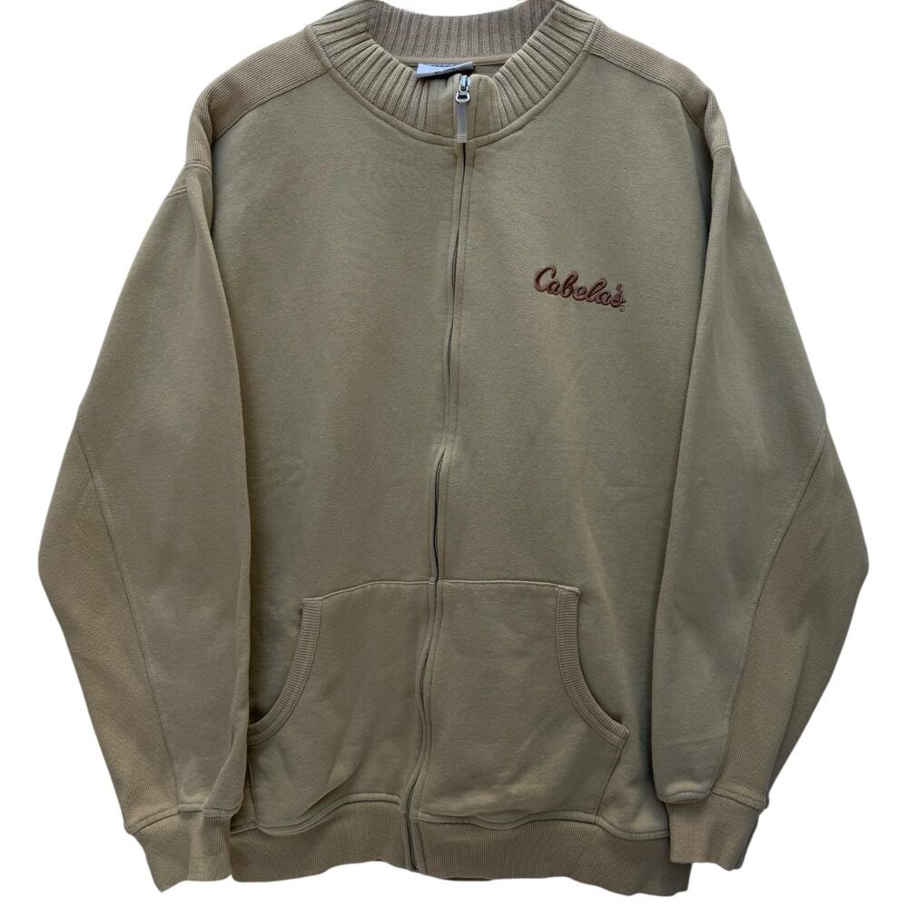Cabelas Sweatshirt Mens XL Beige Full Zip Embroidered Logo